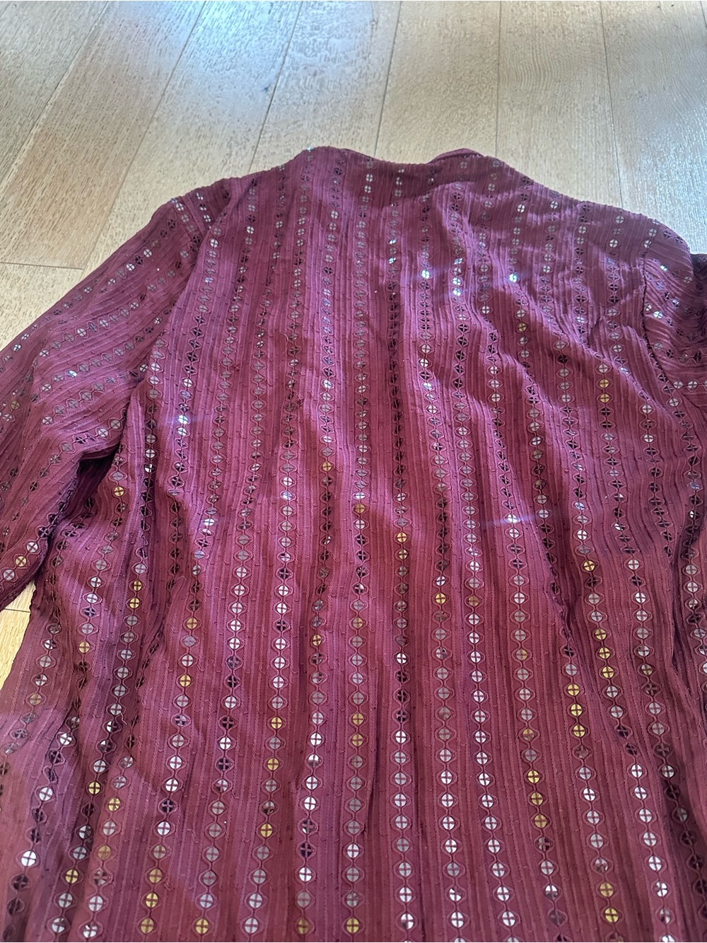 Men's sari palace kurta Long Sleeve Band Collar Shirt - Burgundy sequin - Picture 4 of 7